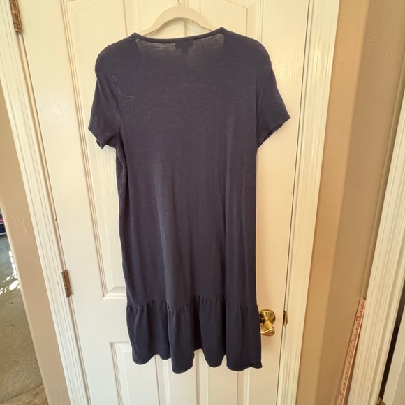 Eileen Fisher Blue Ruffled Short Sleeve Midi Dress Cotton Blend Women’s Small - Picture 2 of 4